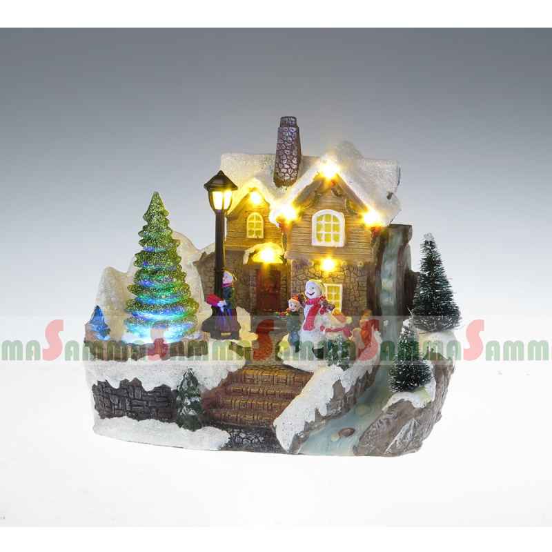 Χριστουγεννιάτικη διακόσμηση Σκηνή χωριού με LED φως στροφή δέντρο