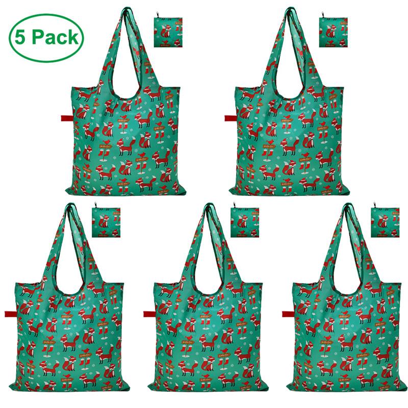 Φιλικές προς το περιβάλλον επαναχρησιμοποιήσιμες πτυσσόμενες τσάντες αγορών με φερμουάρ 5 πακέτα