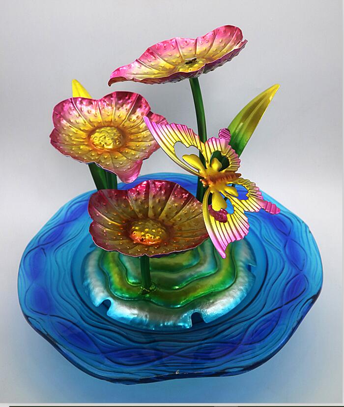 Ποτήρι με μεταλλικό σιντριβάνι λουλουδιών Εσωτερική επιτραπέζια διακόσμηση Προμήθειες κήπου