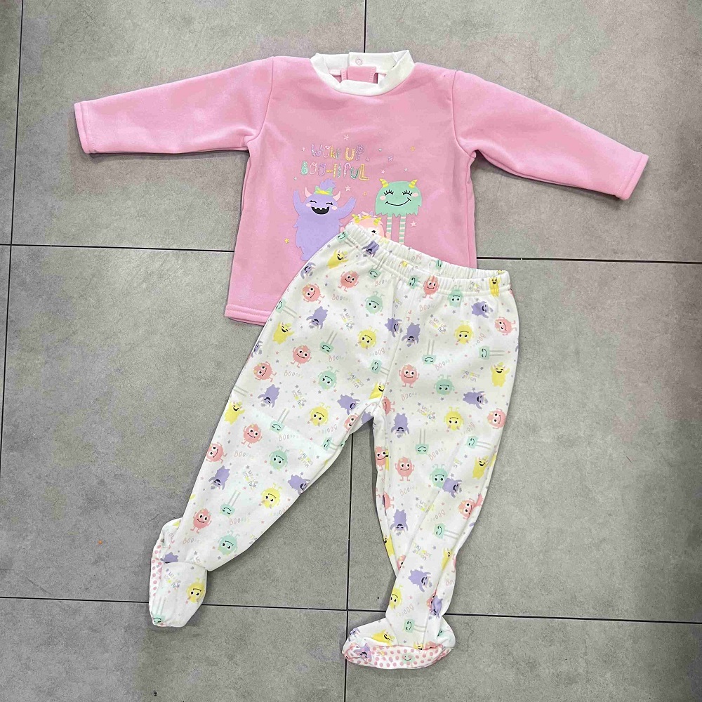 Έτοιμες πυτζάμες για μωρά με αντιολισθητική σόλα με μακρυμάνικη πιτζάμες δύο τεμαχίων, πλαστική με ασημί τύπωμα μοτίβο επάνω