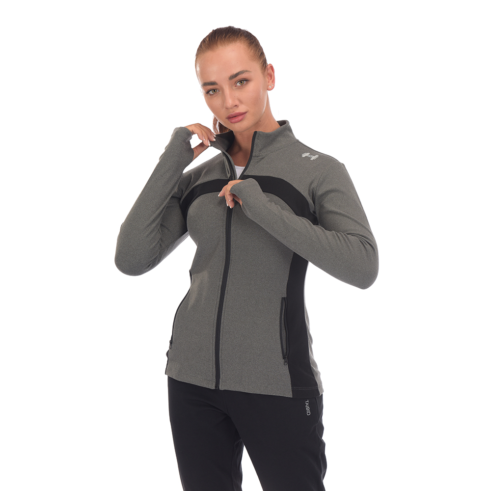 Ενδύματα Stocklots, Έτοιμος Προμηθευτής Γυναικεία μακρυμάνικα αθλητικά μπλουζάκια με φερμουάρ Μαύρο/Γκρι