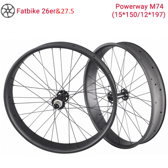 Lightcarbon 26er&amp;27.5 Snow Bike Wheel Powerway M74 Fatbike Carbon Wheels with 65/85/90/75mm Wide Rims