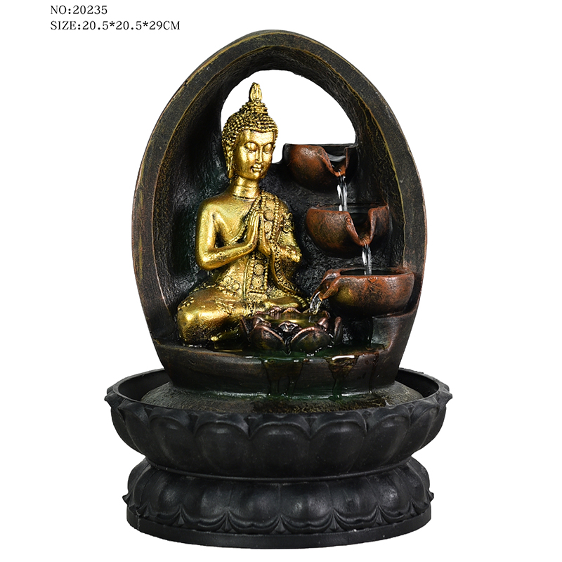 Ρητίνη επιτραπέζιο χρυσό χρώμα Βούδα θρησκευτικό σιντριβάνι για εσωτερική διακόσμηση